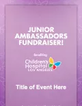 Cover slide of Junior Ambassador Fundraiser power point presentation with colorful CHLA butterfly logo on purple background
