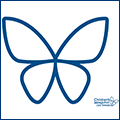Outline of CHLA butterfly logo in dark blue on white background