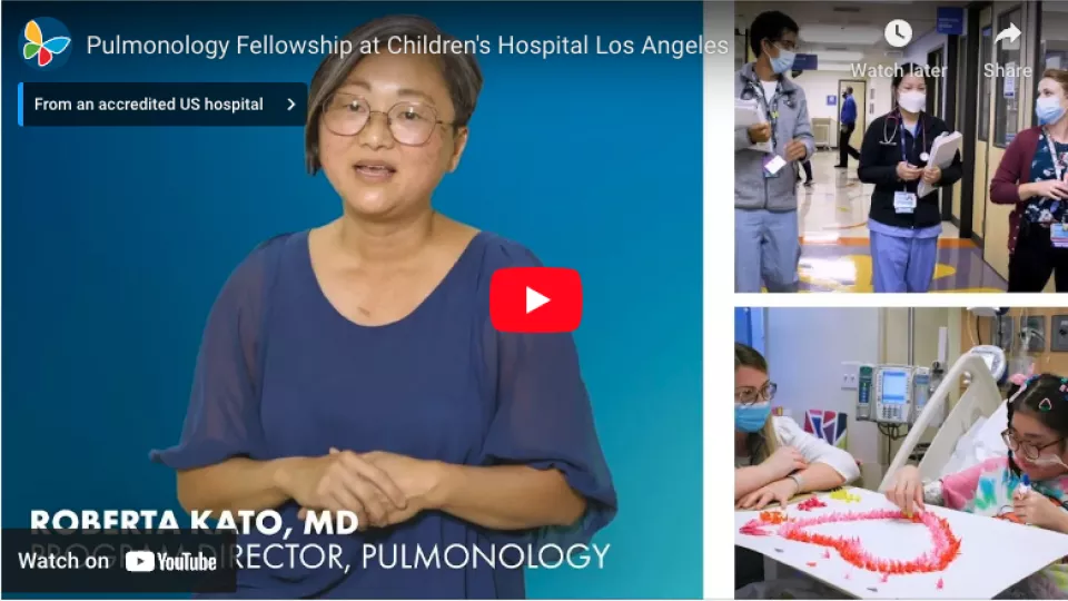 Screengrab of YouTube video player displaying CHLA's Pulmonology Fellowship video