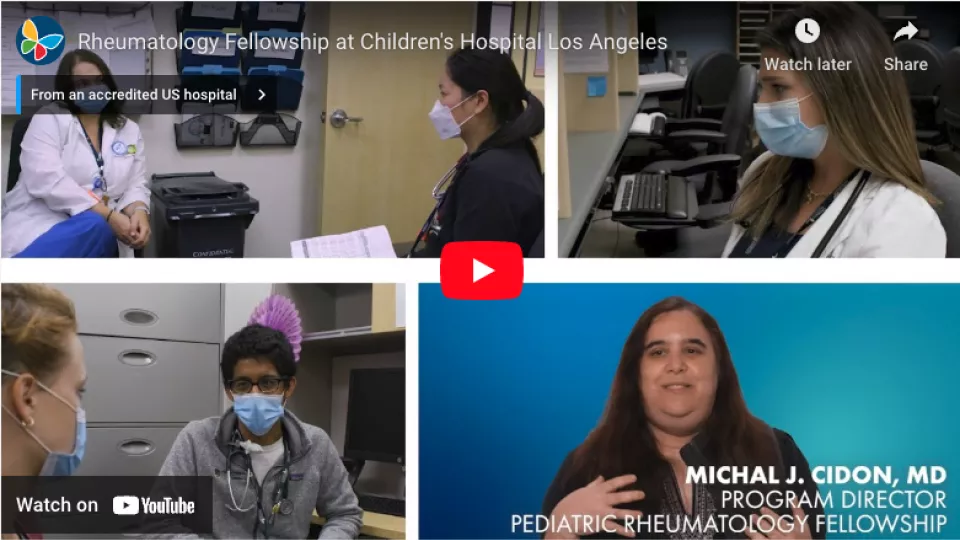 Screengrab of YouTube video player displaying CHLA's Rheumatology Fellowship video