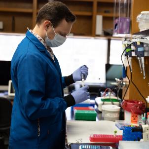 A researcher conducts basic research inside the Saban Research Institute of CHLA. 