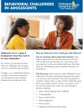 Cover of Children's Hospital Los Angeles fact sheet with text 'Behavioral Challenges in Adolescents'