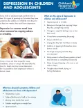 Cover of Children's Hospital Los Angeles fact sheet with text 'Depression in Children and Adolescents'