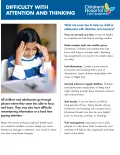 Cover of Children's Hospital Los Angeles fact sheet with text 'Difficulty with Attention and Thinking'