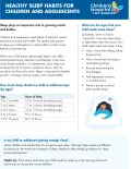 Cover of Children's Hospital Los Angeles fact sheet with text 'Healthy Sleep Habits for Children and Adolescents'