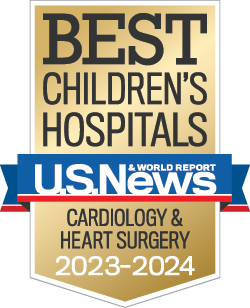 Image of U.S. News and World Report badge for "Best Children's Hospitals, Cardiology, 2023-2024".