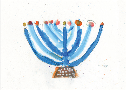 Artist rendering of a fully lit menorah