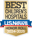 Image of U.S. News and World Report badge for "Best Children's Hospitals, Honor Roll, 2024-2025".