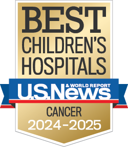 Image of U.S. News and World Report badge for "Best Children's Hospitals, Cancer, 2024-2025".