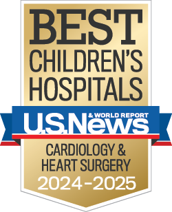 Image of U.S. News and World Report badge for "Best Children's Hospitals, Cardiology and Heart Surgery, 2024-2025".