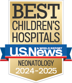 Image of U.S. News and World Report badge for "Best Children's Hospitals, Neonatology, 2024-2025".