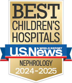 Image of U.S. News and World Report badge for "Best Children's Hospitals, Nephrology, 2024-2025".