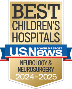 Image of U.S. News and World Report badge for "Best Children's Hospitals, Neurology and Neurosurgery, 2024-2025".