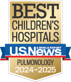 Image of U.S. News and World Report badge for "Best Children's Hospitals, Pulmonology, 2024-2025".