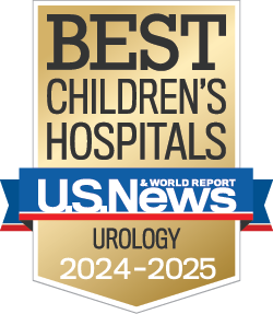 Image of U.S. News and World Report badge for "Best Children's Hospitals, Urology, 2024-2025".