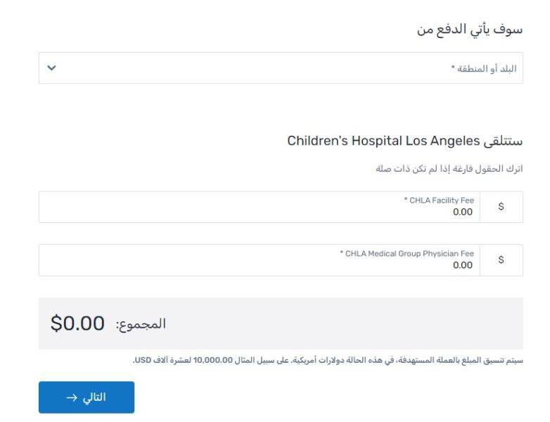 Screengrab from Flywire website with Arabic text indicating how to pay your hospital bill