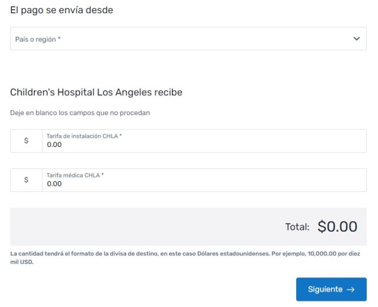 Screengrab from Flywire website with Spanish writing indicating how to pay your hospital bill