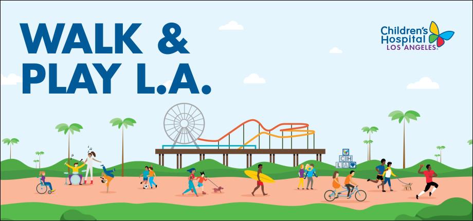 Cartoon image of the Santa Monica Pier scene with roller coaster and Ferris wheel in the background